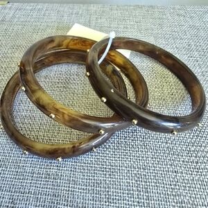 New Cato Boho Chic Brown Gold Studded Bangle Acrylic Bracelet Bundle Set